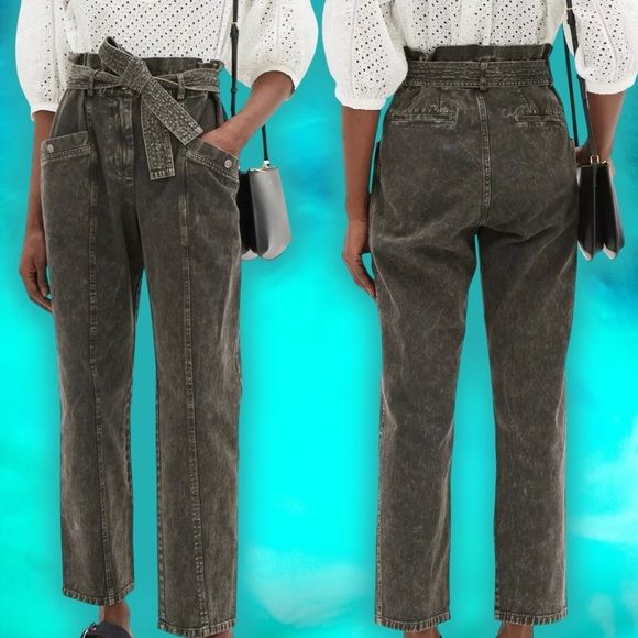 NWT Sea New York ‘Idun’ Denim Acid Wash Paperbag Pants in “Graphite” Size 0 - Picture 1 of 16